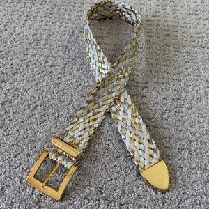 Omega Womens Belt Gold Silver Woven Braided Sz S/M Metallic Brass Vintage Glam
